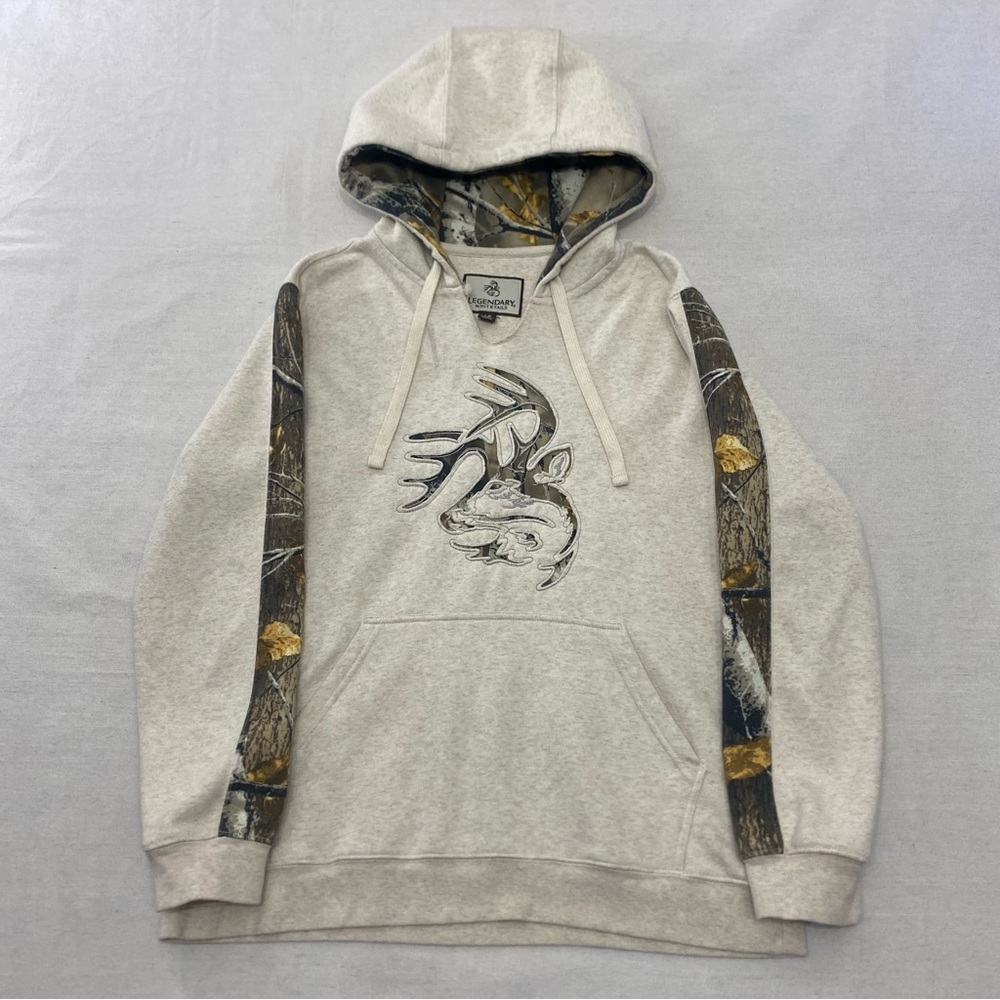 Legendary Whitetails Hoodie Mens Large Pullover Beige Camo Hunting Embroidered